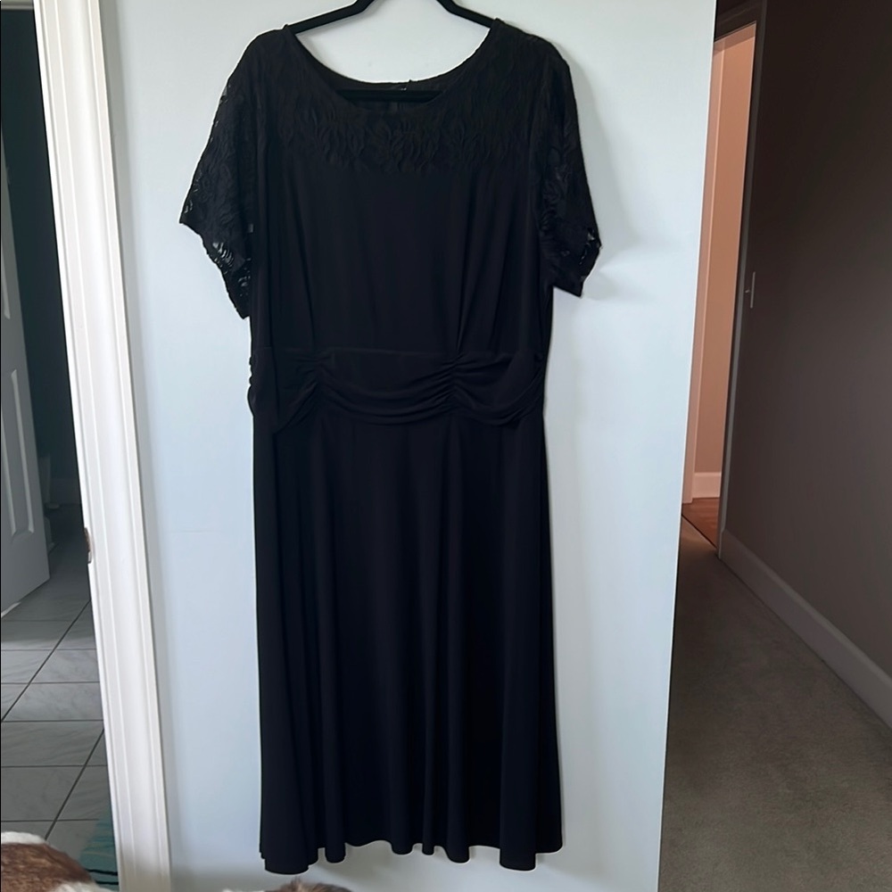 Perceptions Black Midi Dress with Lace Sleeves